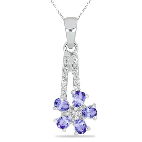 BUY 925 SILVER NATURAL TANZANITE GEMSTONE FLORAL PENDANT   